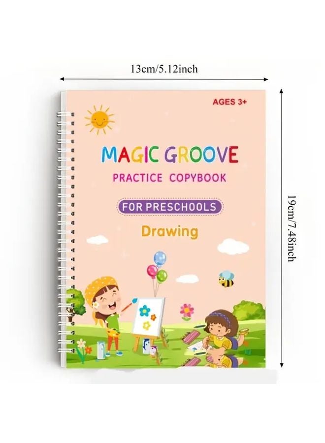 مجموعة من أربعة كتب قابلة لإعادة الاستخدام لتدريب الخط للأطفال، كتب تتبع الأخاديد للخط والكتابة - Image 2